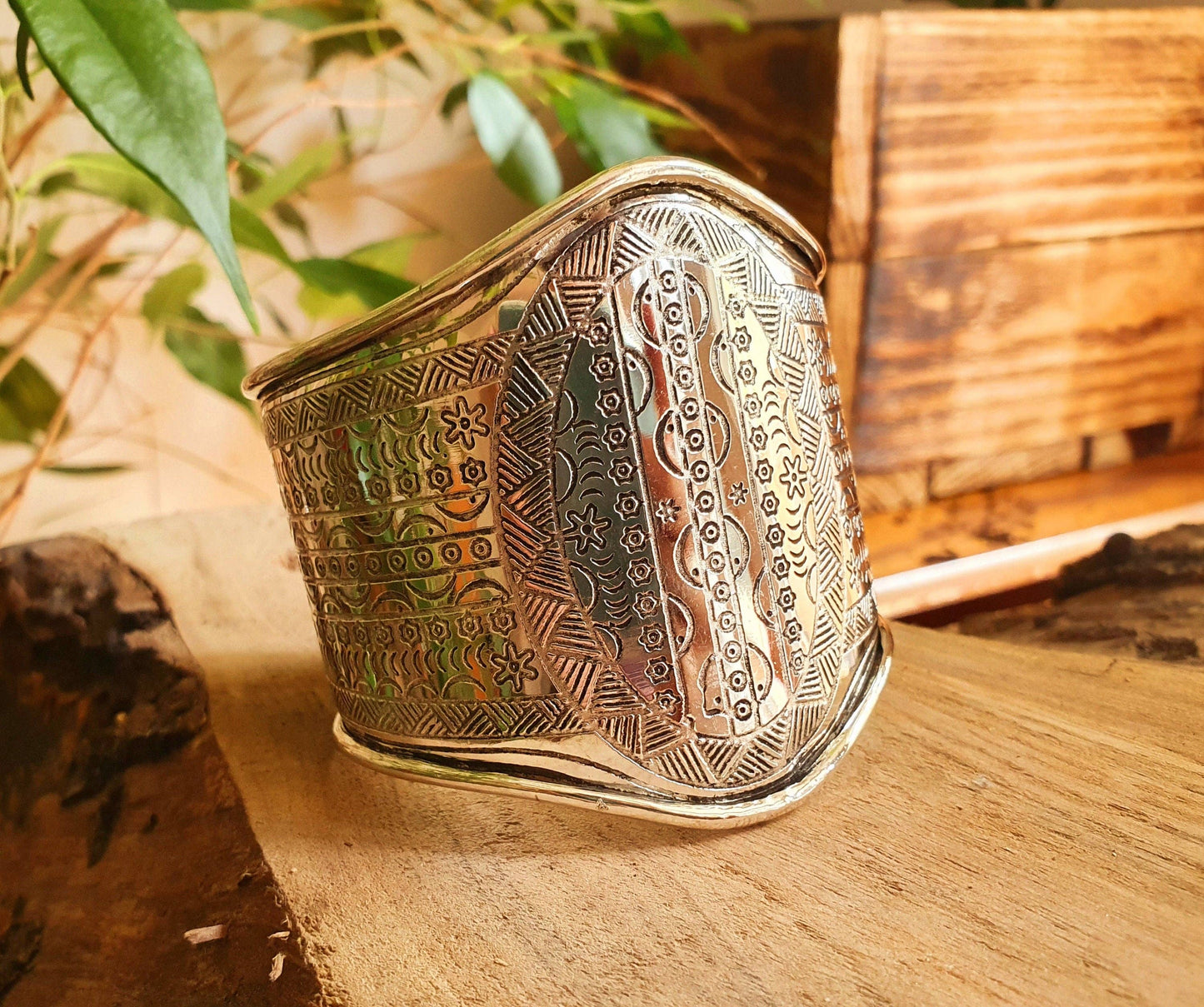 Aztec Silver Cuff Bracelet / Tribal / Inca