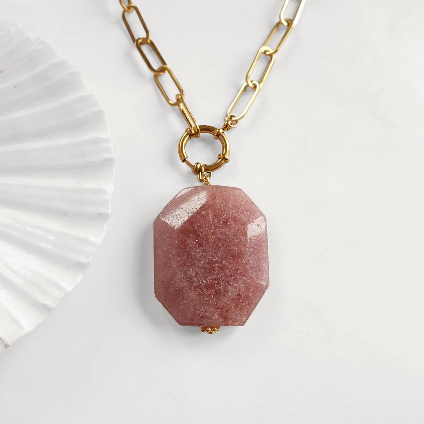 Strawberry Quartz Gemstone Statement Necklace