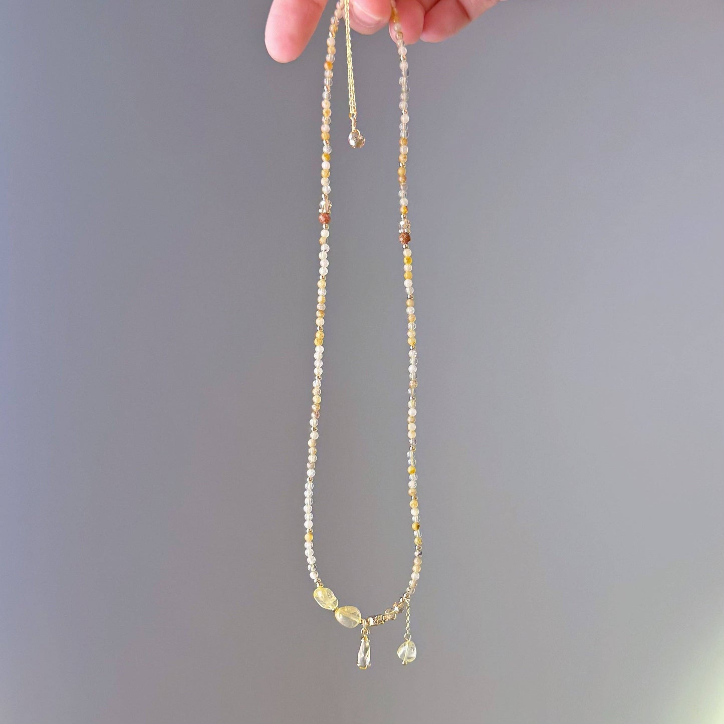 Handmade Yellow Citrine Crystal Necklace Multi Strap Bracelet