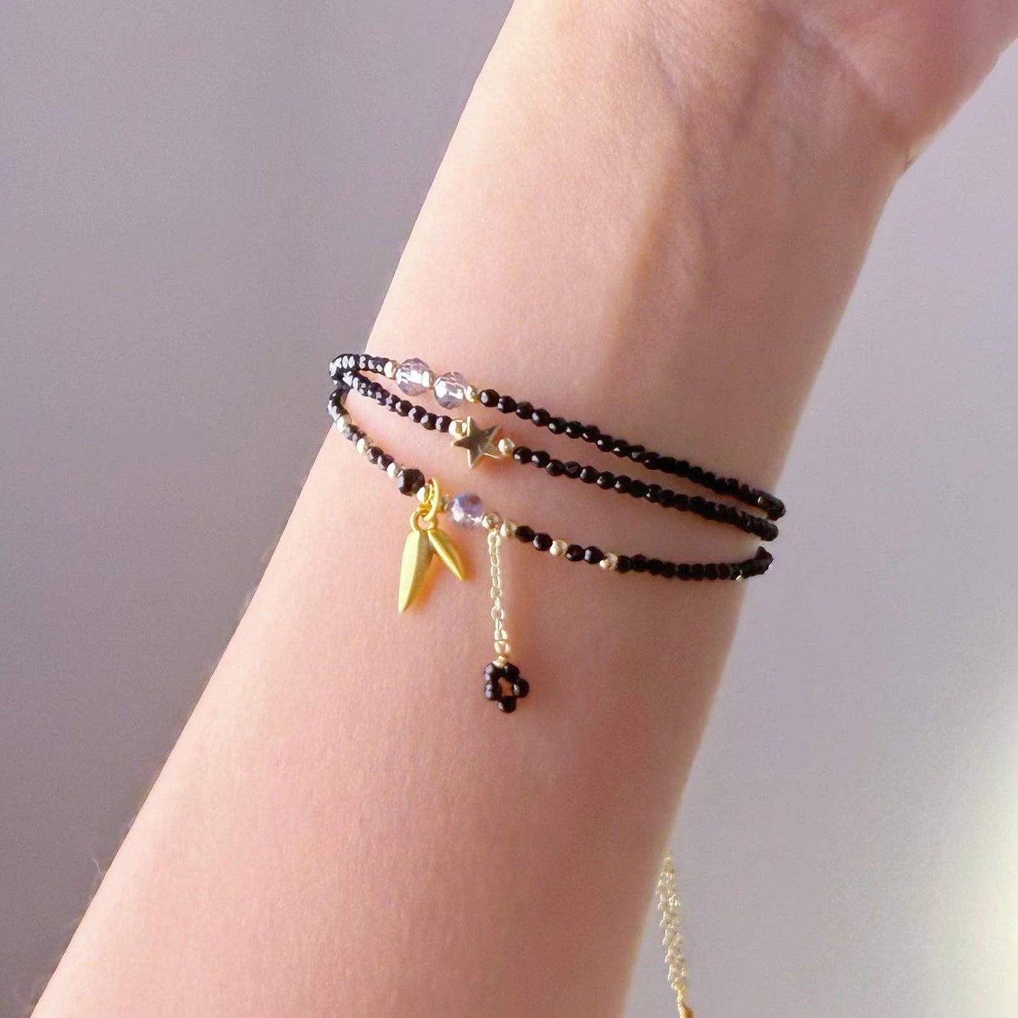 Handmade Black Spinel Crystal Necklace Multi Strap Bracelet