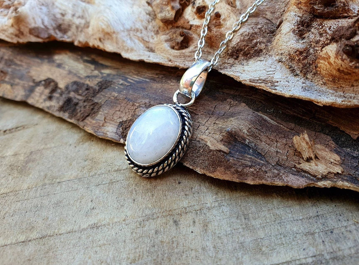 Moonstone Pendant Necklace Silver Chain