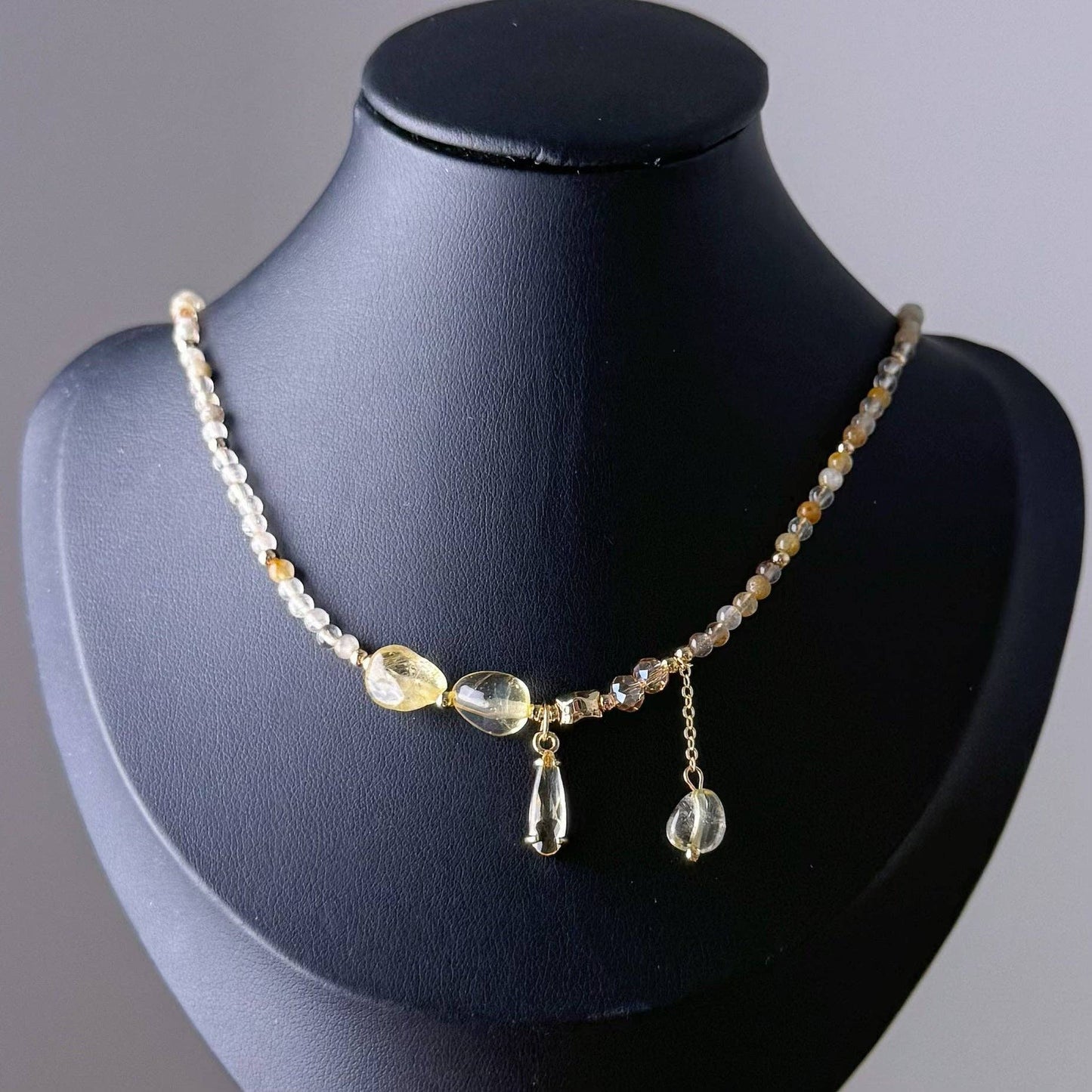 Handmade Yellow Citrine Crystal Necklace Multi Strap Bracelet