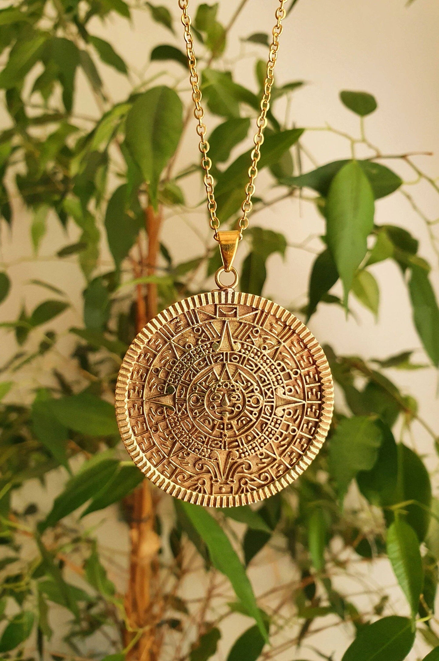 Gold Sacred Mayan Calendar Necklace