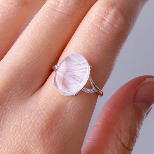 Handmade Natural Blue Needle Quartz Crystal Silver Ring