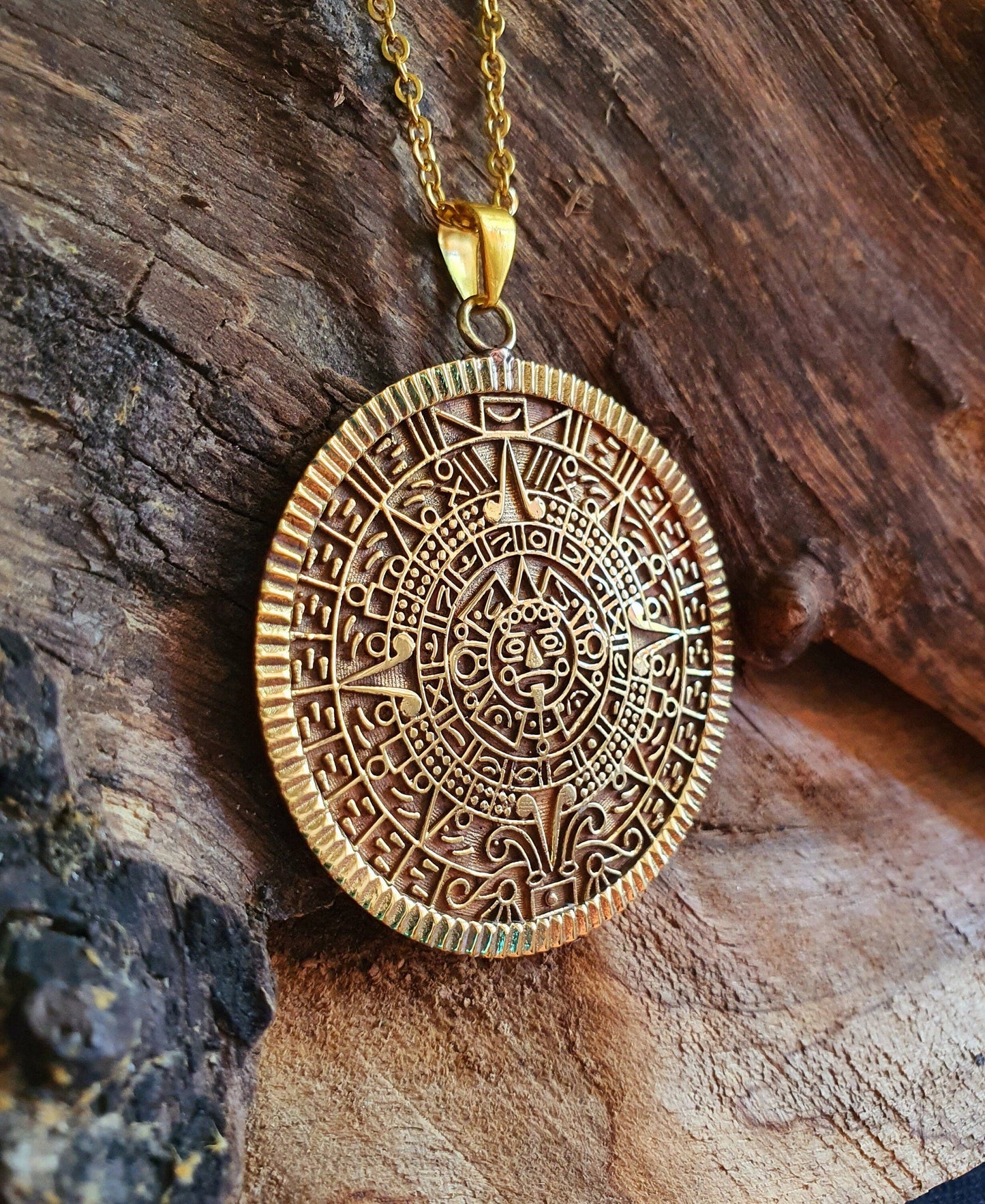 Gold Sacred Mayan Calendar Necklace