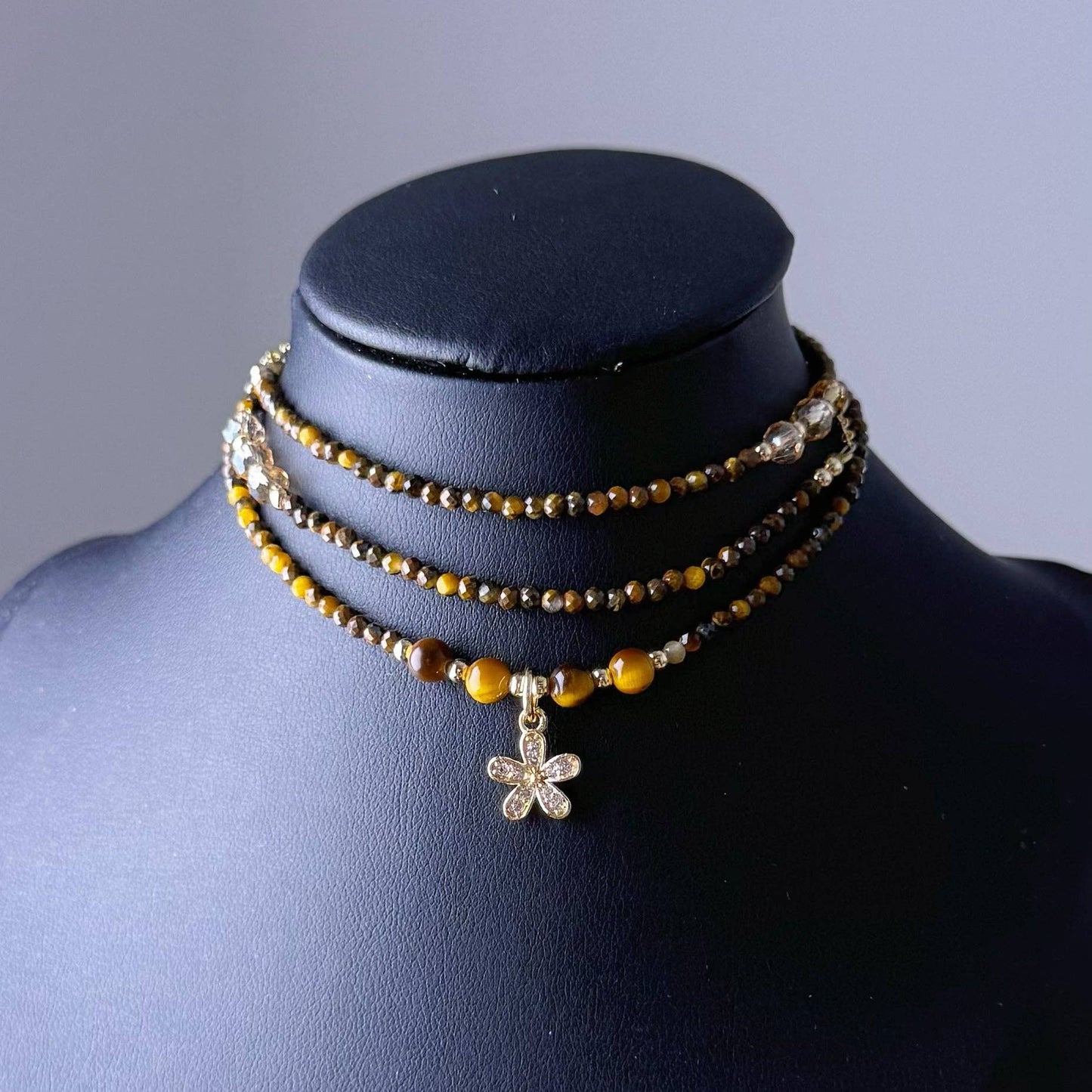 Handmade Tiger's Eye Crystal Necklace Multi Strap Bracelet