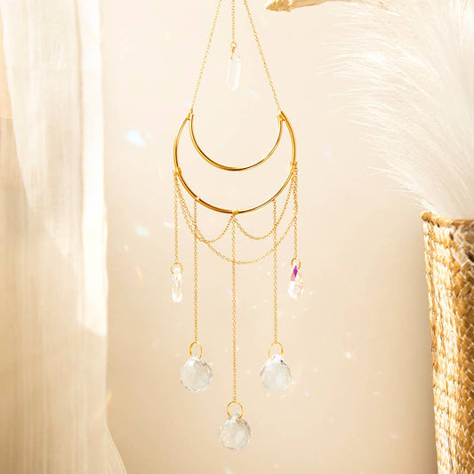 Clear Quartz Moon Suncatcher Crystal Prism Hanging