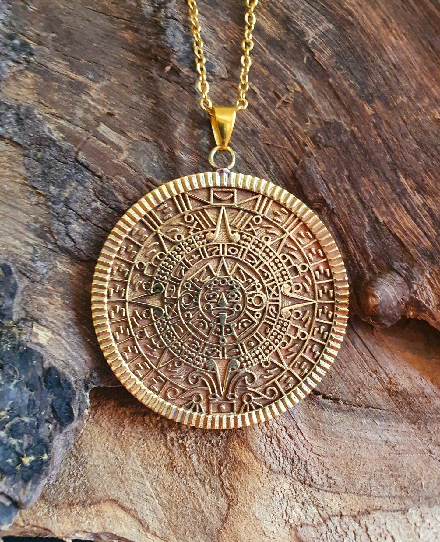 Gold Sacred Mayan Calendar Necklace