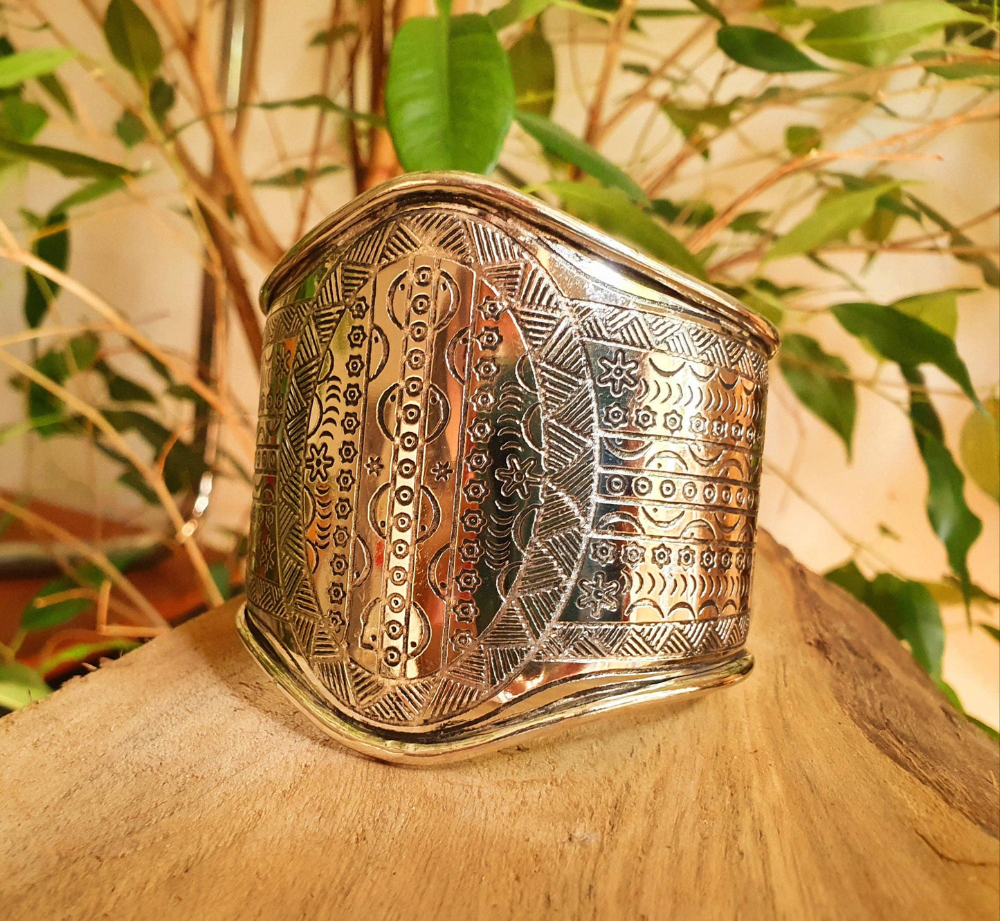 Aztec Silver Cuff Bracelet / Tribal / Inca