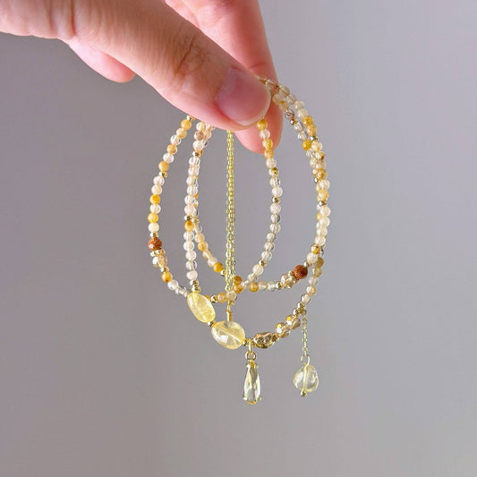 Handmade Yellow Citrine Crystal Necklace Multi Strap Bracelet