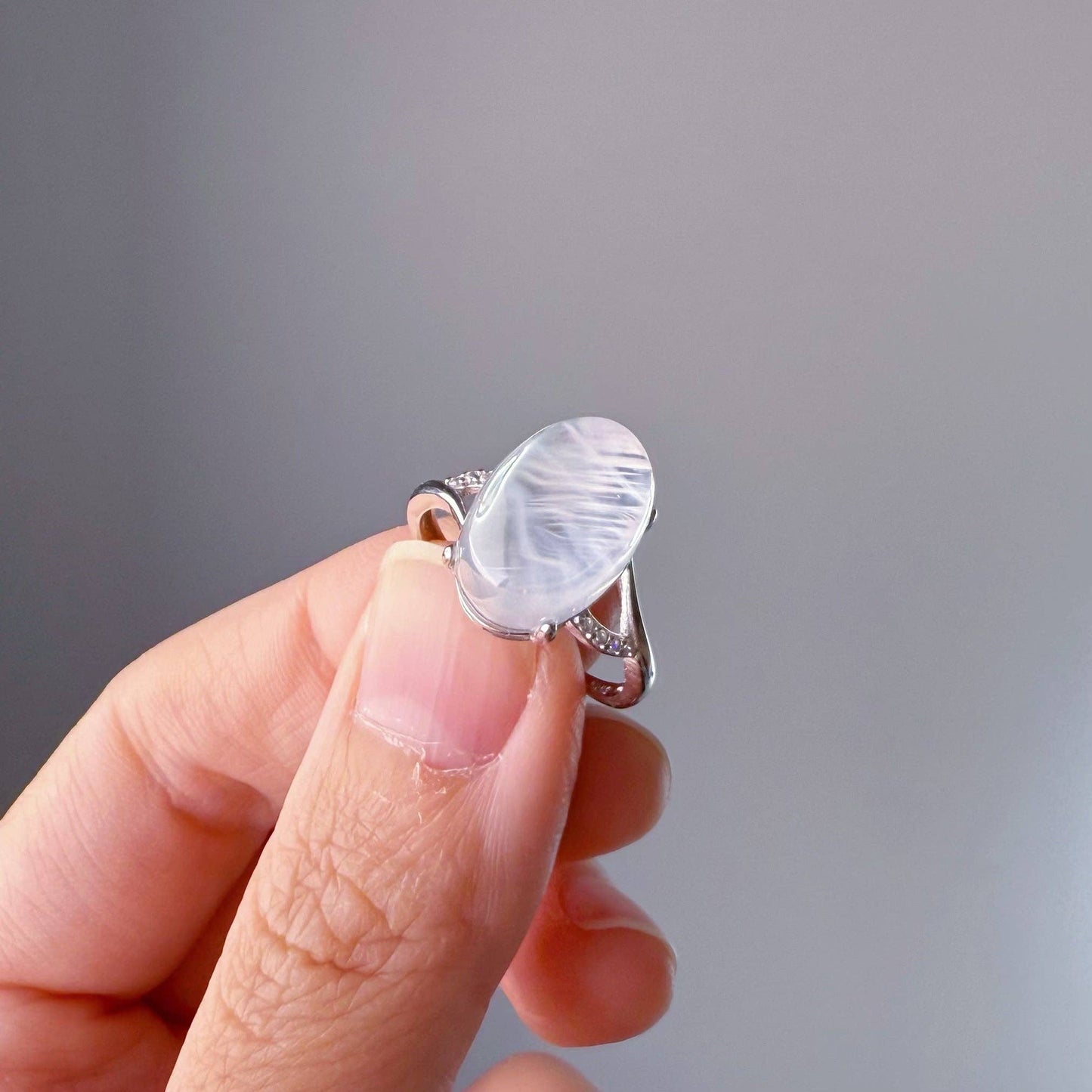 Handmade Natural Blue Needle Quartz Crystal Silver Ring