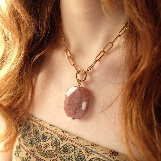 Strawberry Quartz Gemstone Statement Necklace