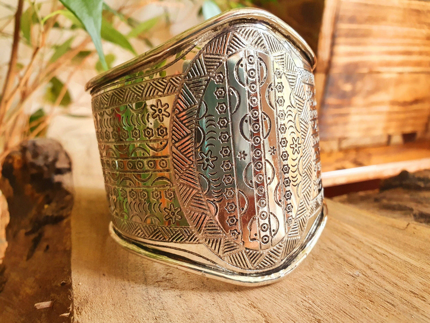 Aztec Silver Cuff Bracelet / Tribal / Inca