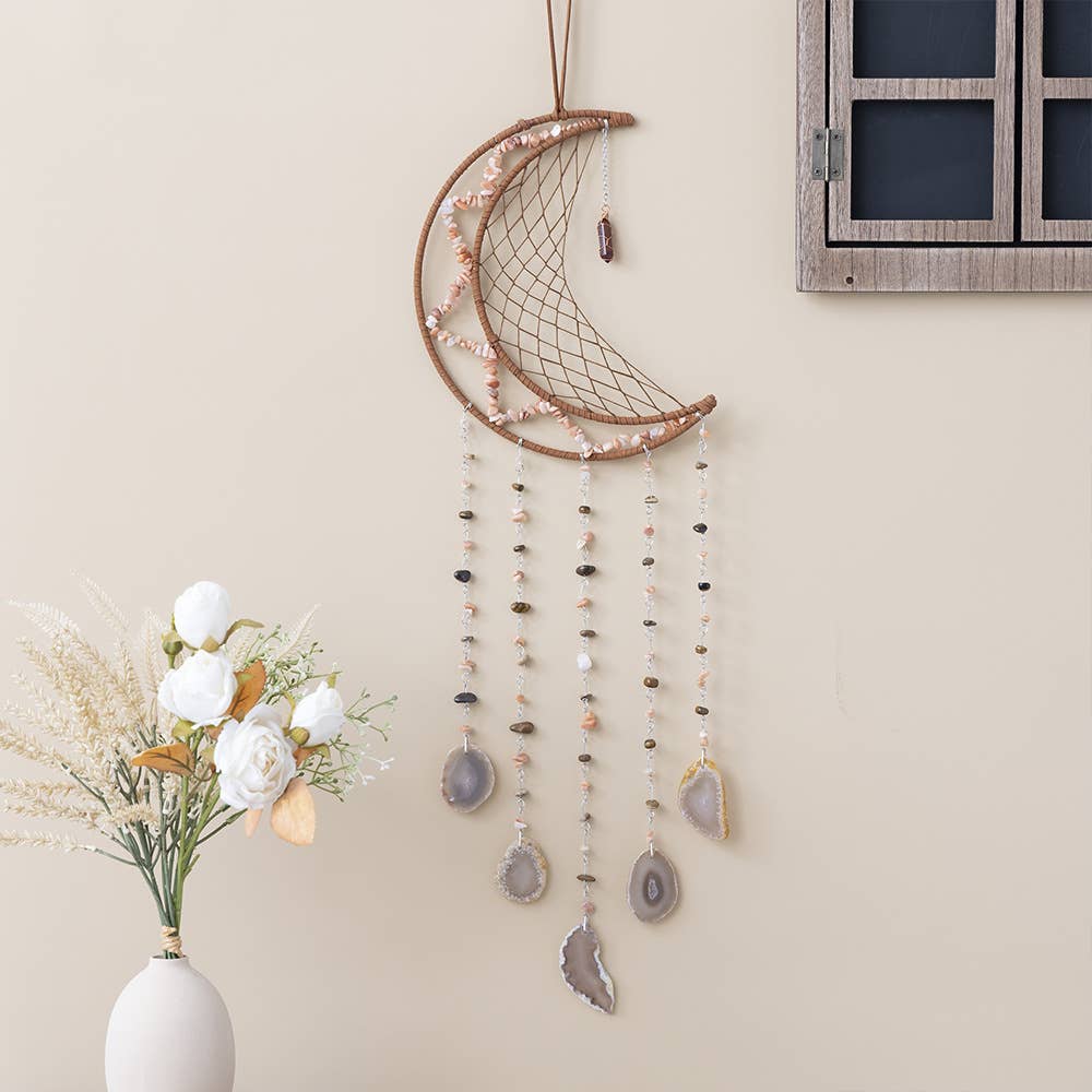 75cm Crystal Agate Large Moon Dream Catcher