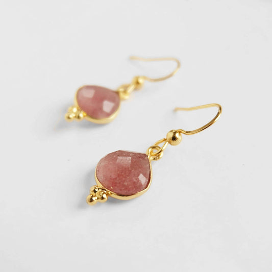 Strawberry Quartz Gemstone Drop Earrings