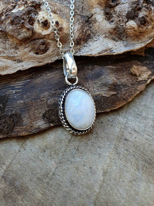 Moonstone Pendant Necklace Silver Chain