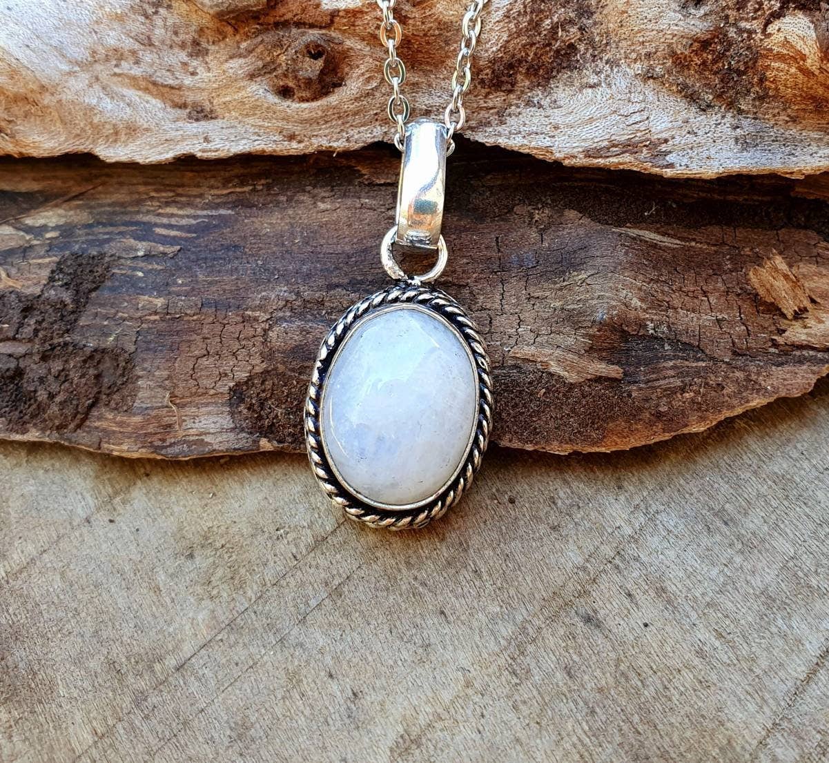 Moonstone Pendant Necklace Silver Chain