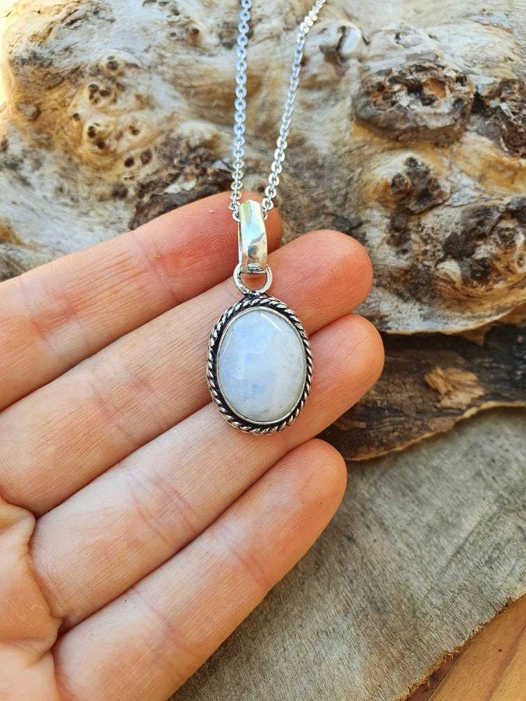 Moonstone Pendant Necklace Silver Chain