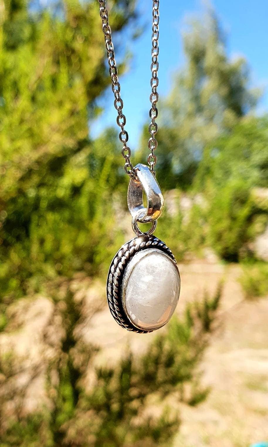 Moonstone Pendant Necklace Silver Chain