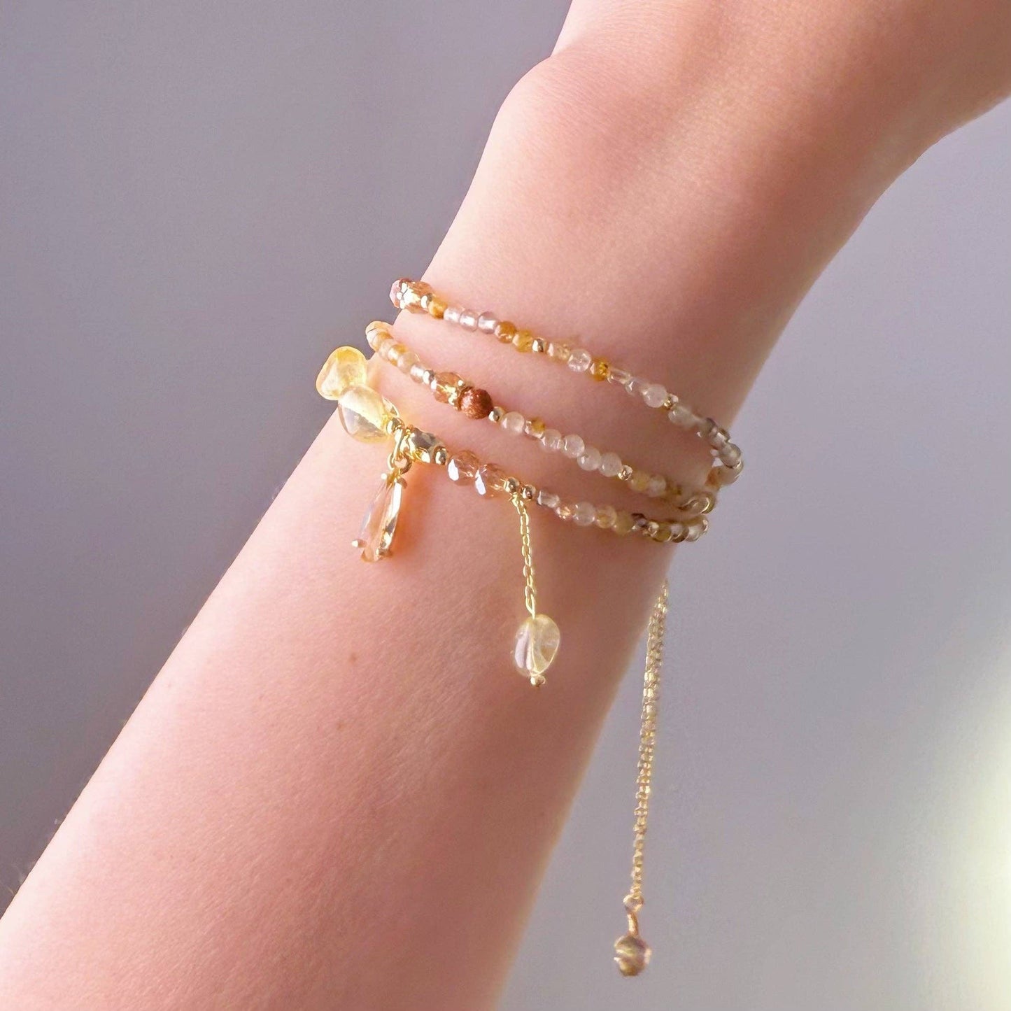 Handmade Yellow Citrine Crystal Necklace Multi Strap Bracelet