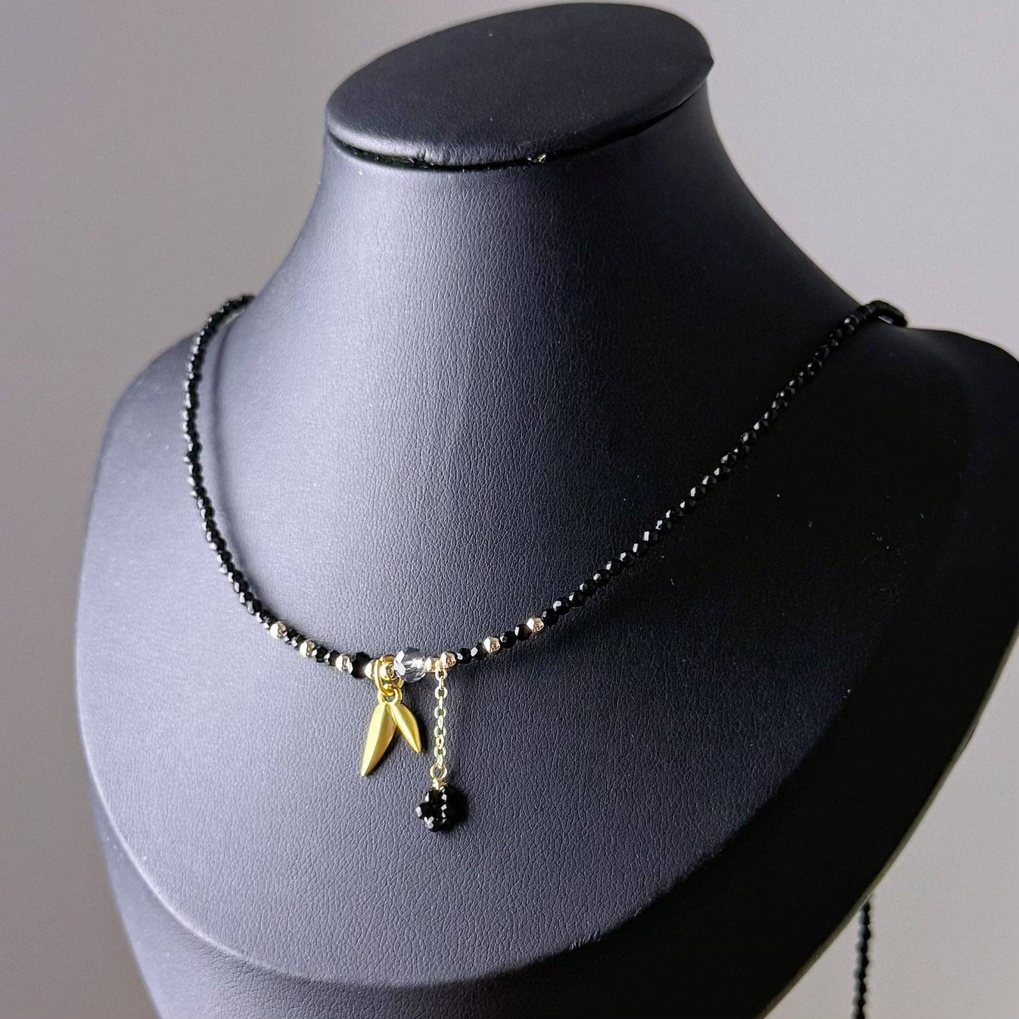 Handmade Black Spinel Crystal Necklace Multi Strap Bracelet