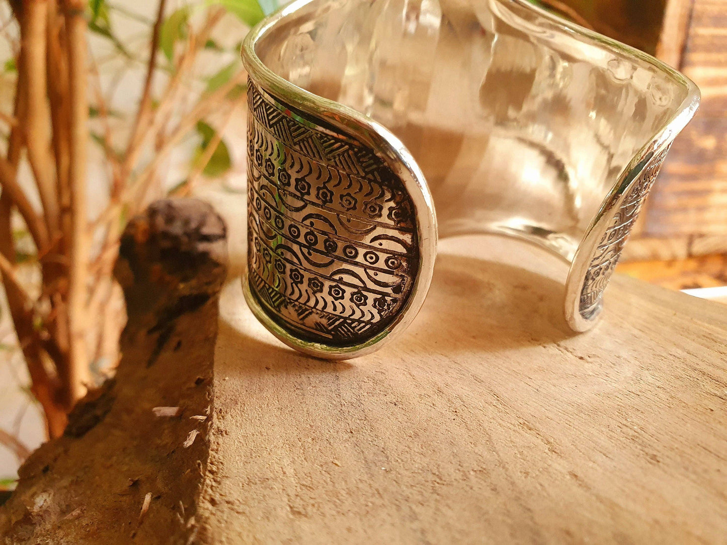 Aztec Silver Cuff Bracelet / Tribal / Inca