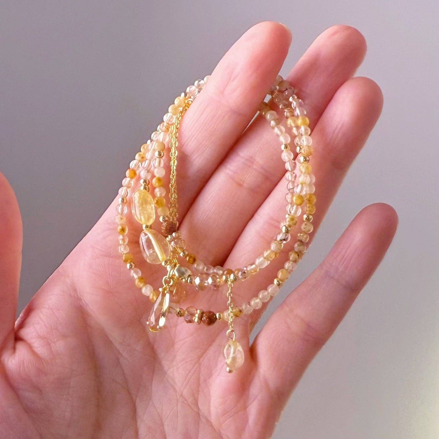 Handmade Yellow Citrine Crystal Necklace Multi Strap Bracelet