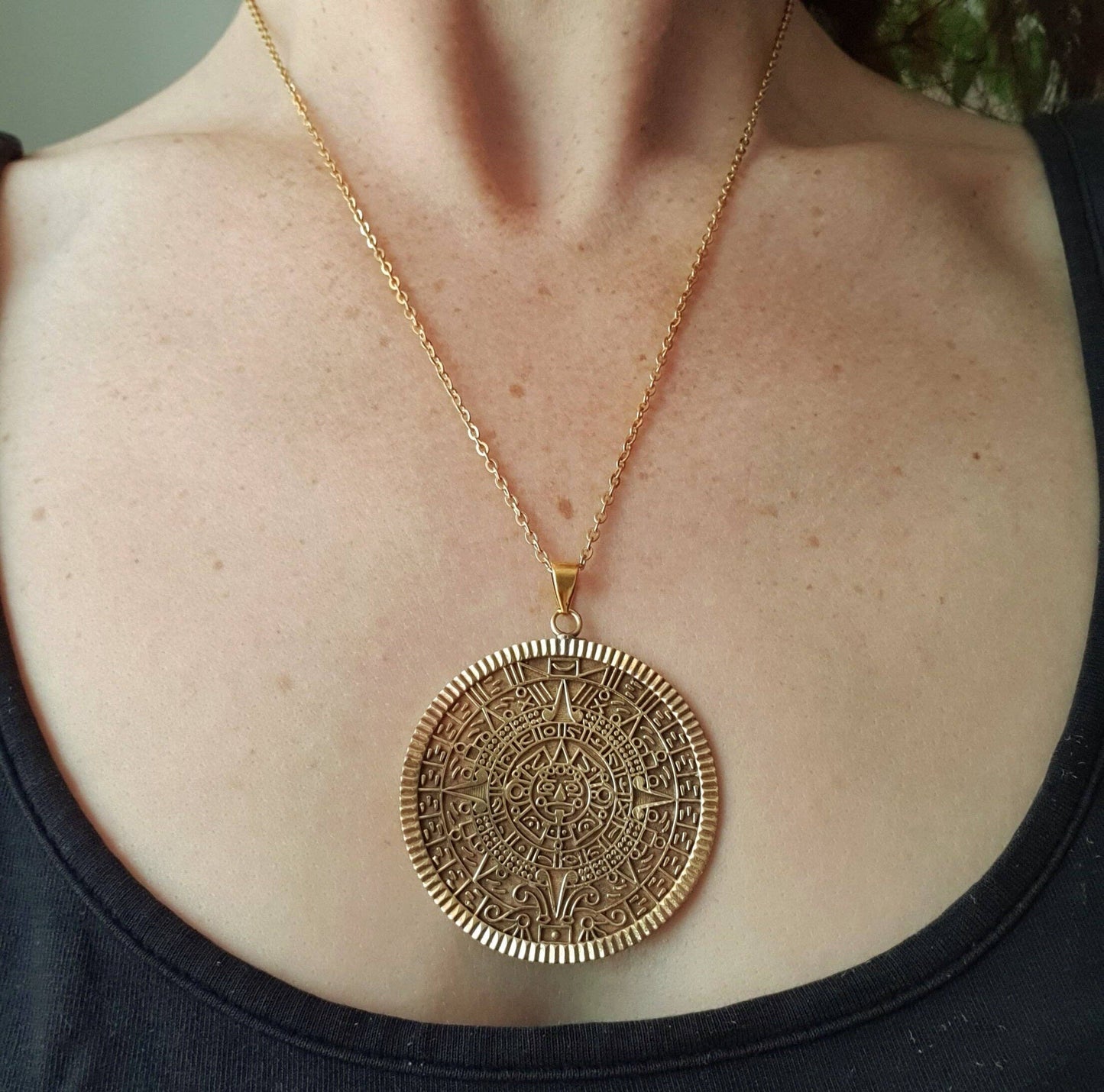 Gold Sacred Mayan Calendar Necklace