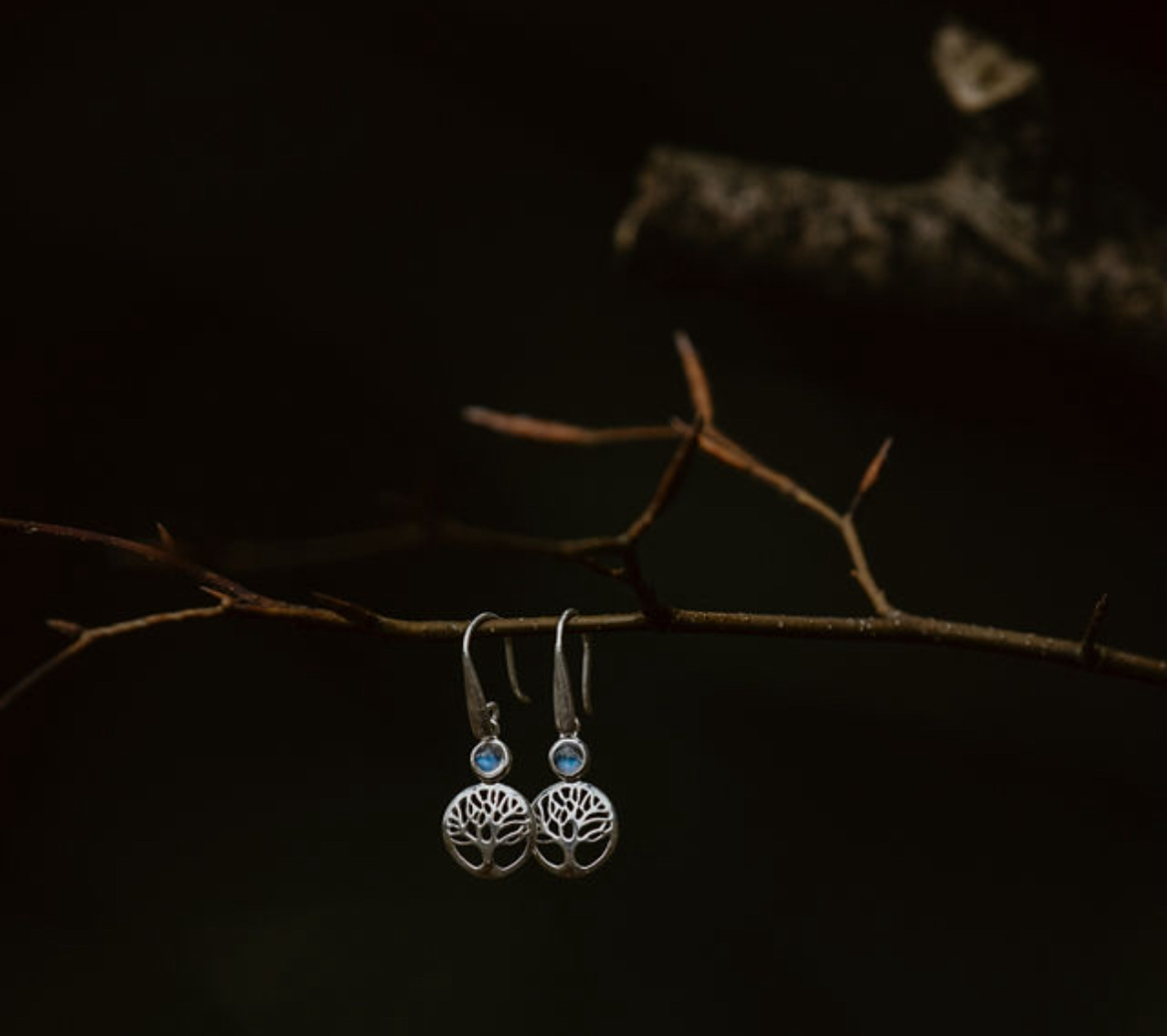 Moonstone and Tree of Life Earrings