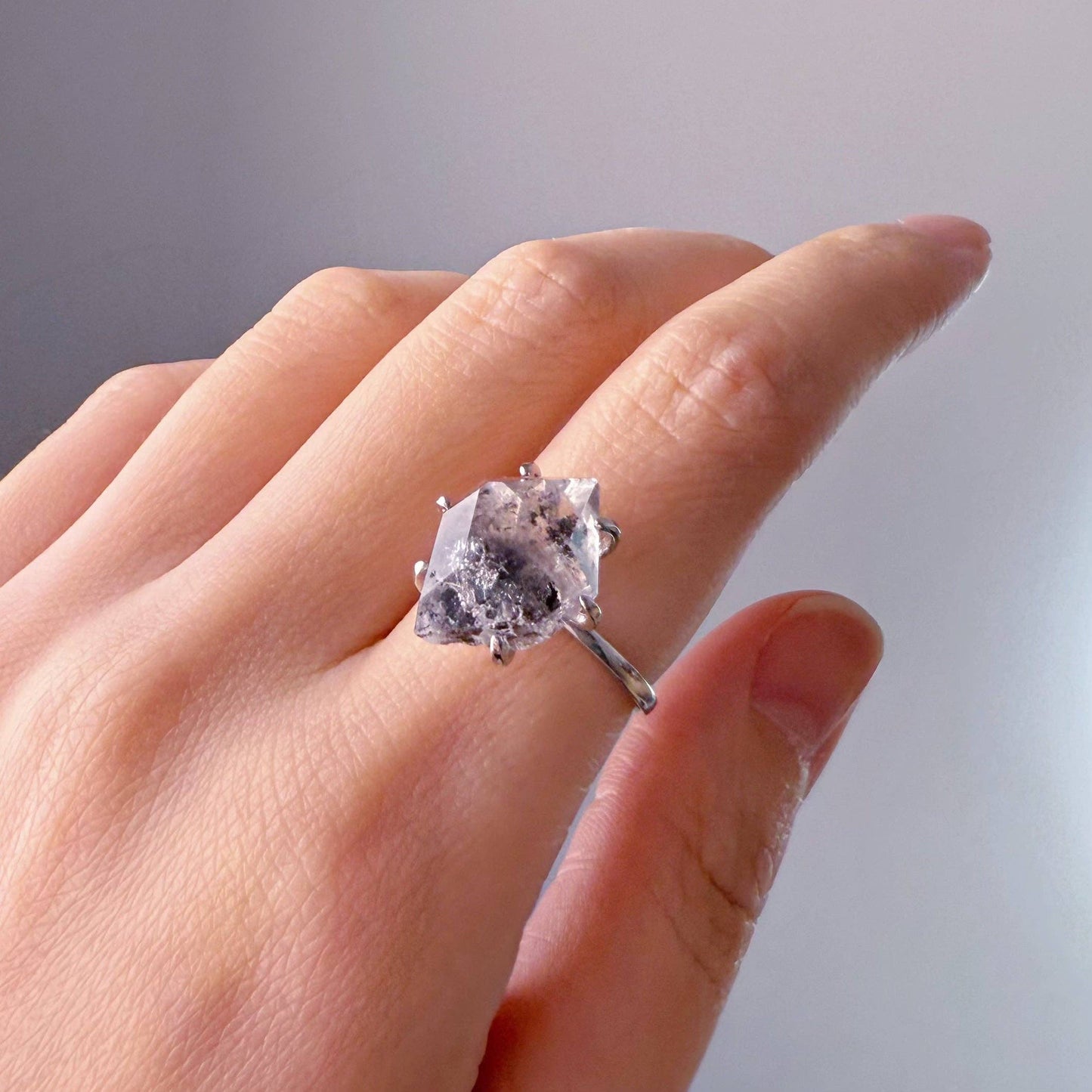 Handmade Natural Medium Herkimer Diamond Crystal Sterling Silver Ring