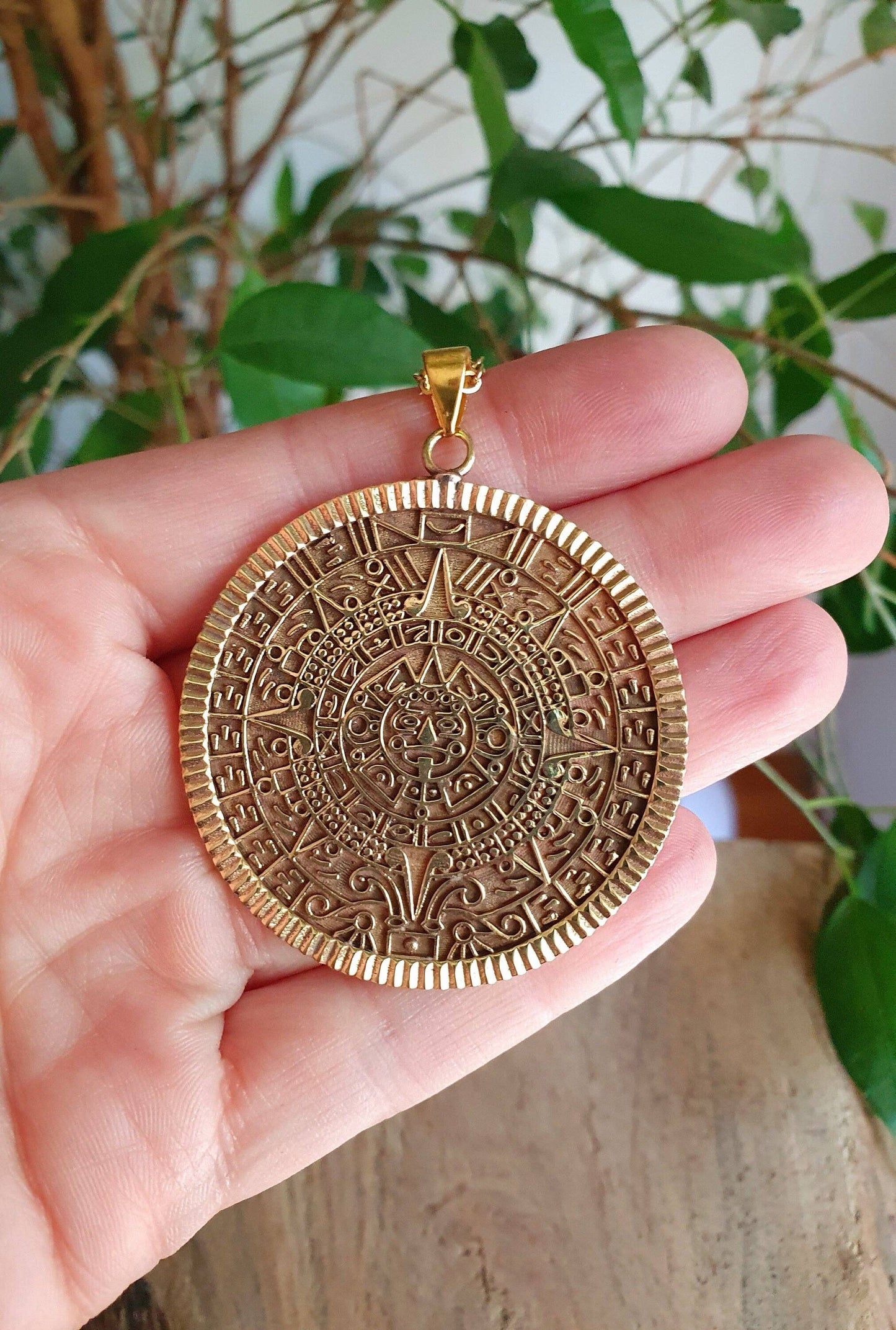 Gold Sacred Mayan Calendar Necklace