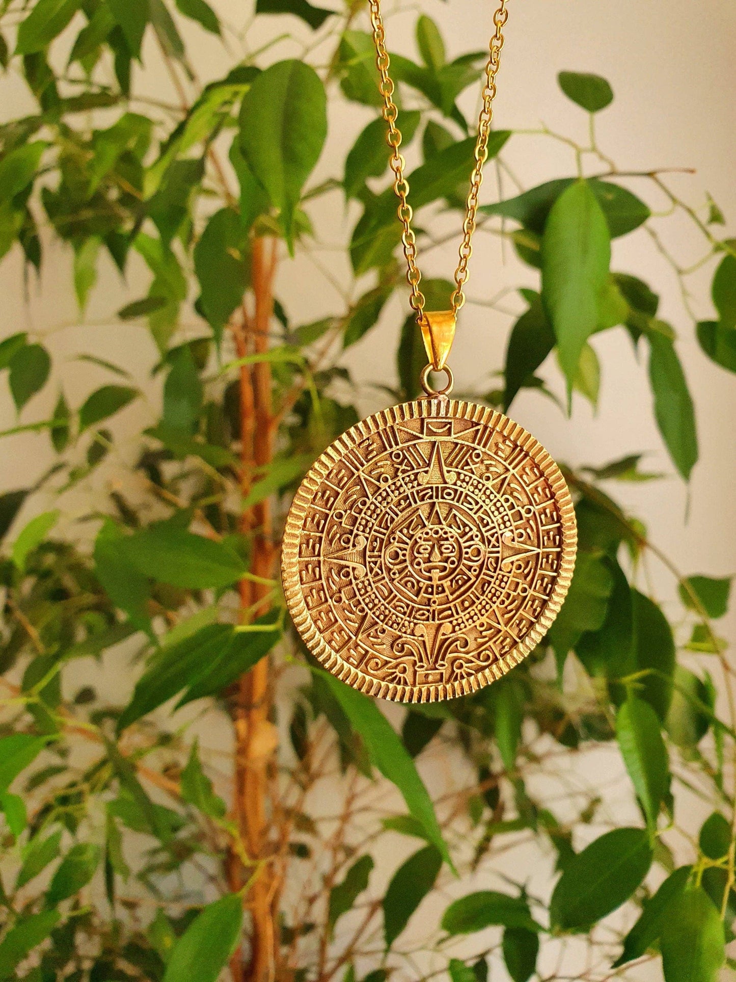 Gold Sacred Mayan Calendar Necklace