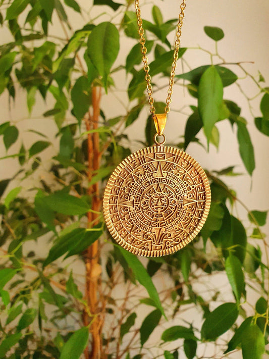 Gold Sacred Mayan Calendar Necklace