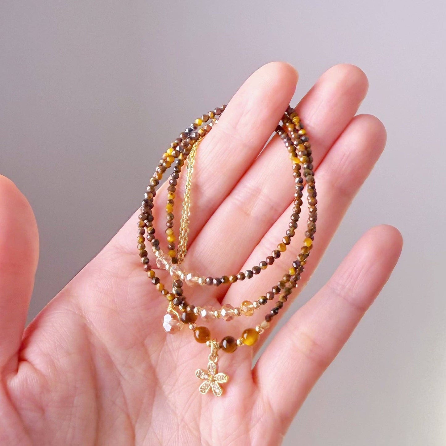 Handmade Tiger's Eye Crystal Necklace Multi Strap Bracelet