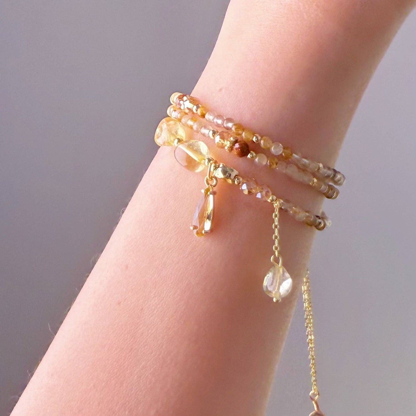 Handmade Yellow Citrine Crystal Necklace Multi Strap Bracelet