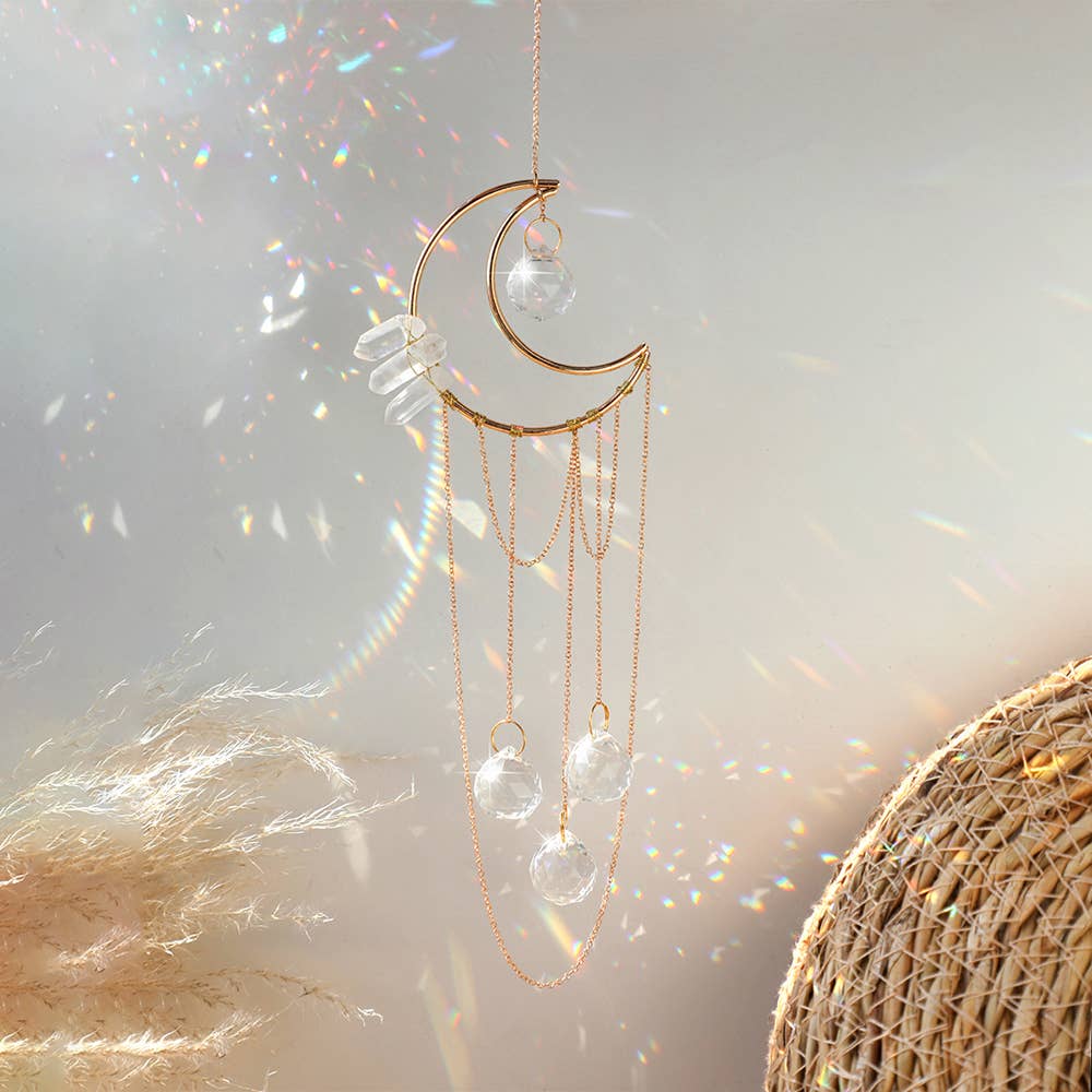 Clear Quartz Moon Suncatcher Crystal Prism Hanging