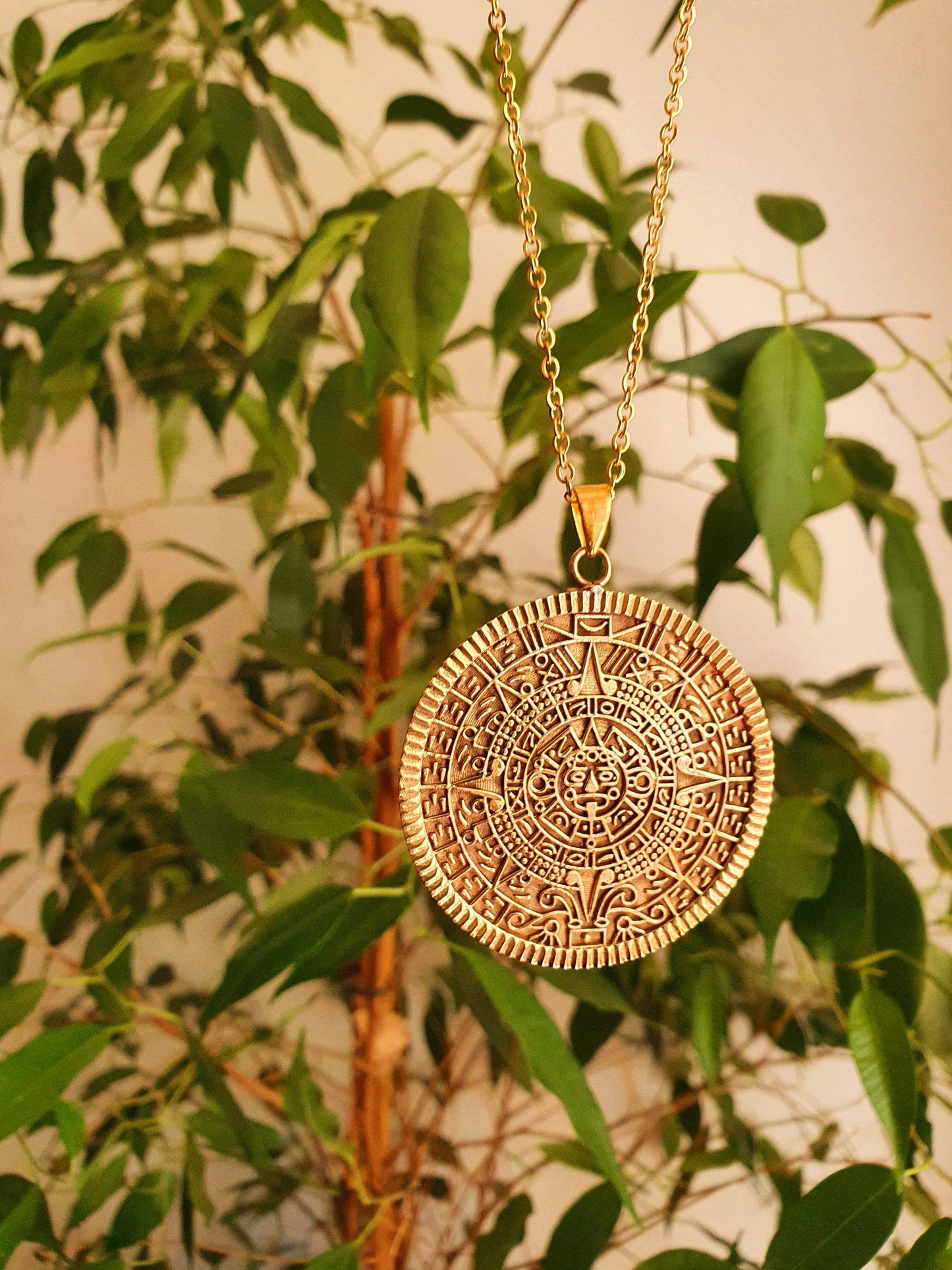 Gold Sacred Mayan Calendar Necklace