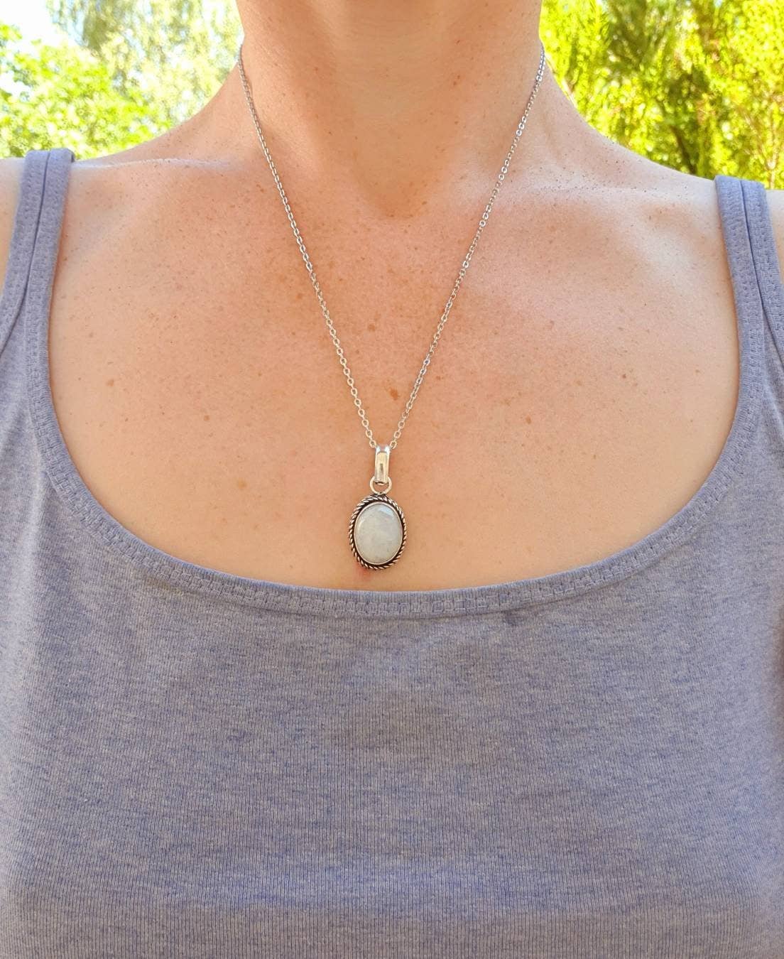 Moonstone Pendant Necklace Silver Chain