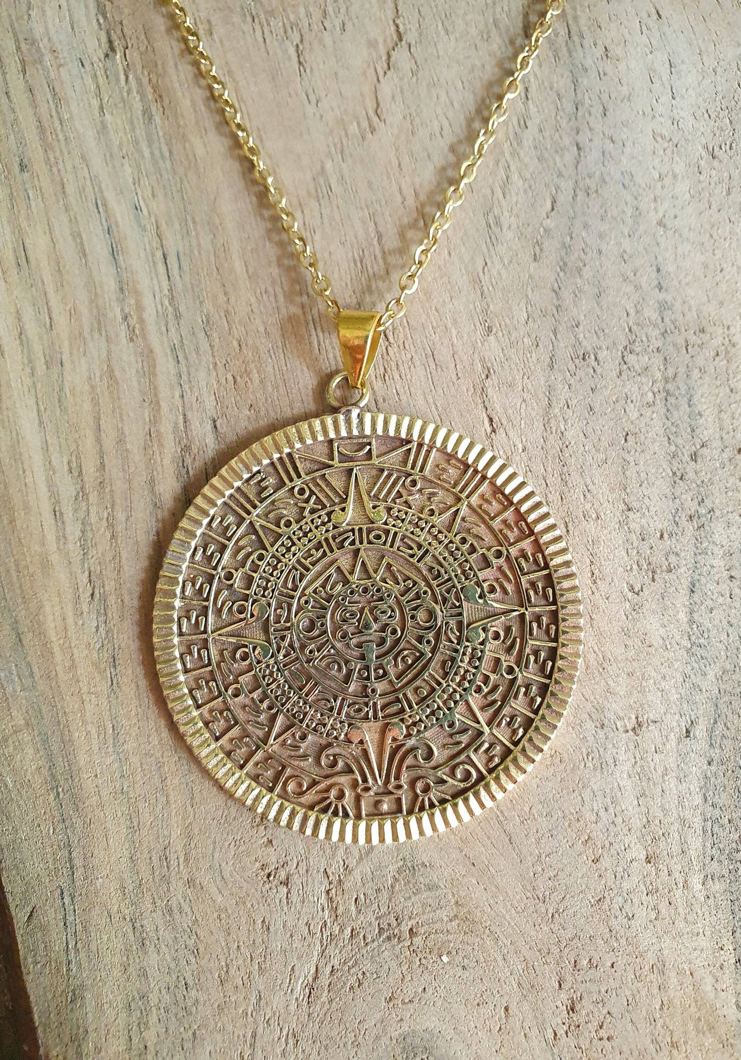 Gold Sacred Mayan Calendar Necklace