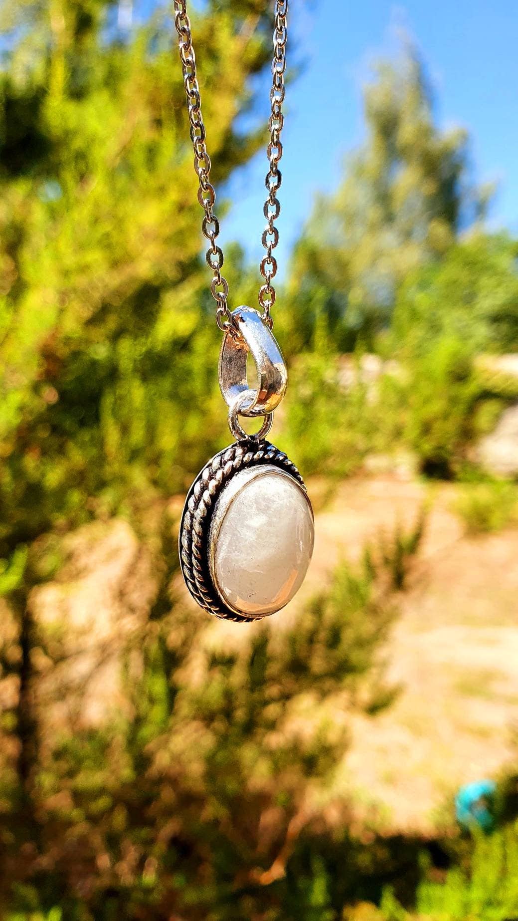 Moonstone Pendant Necklace Silver Chain