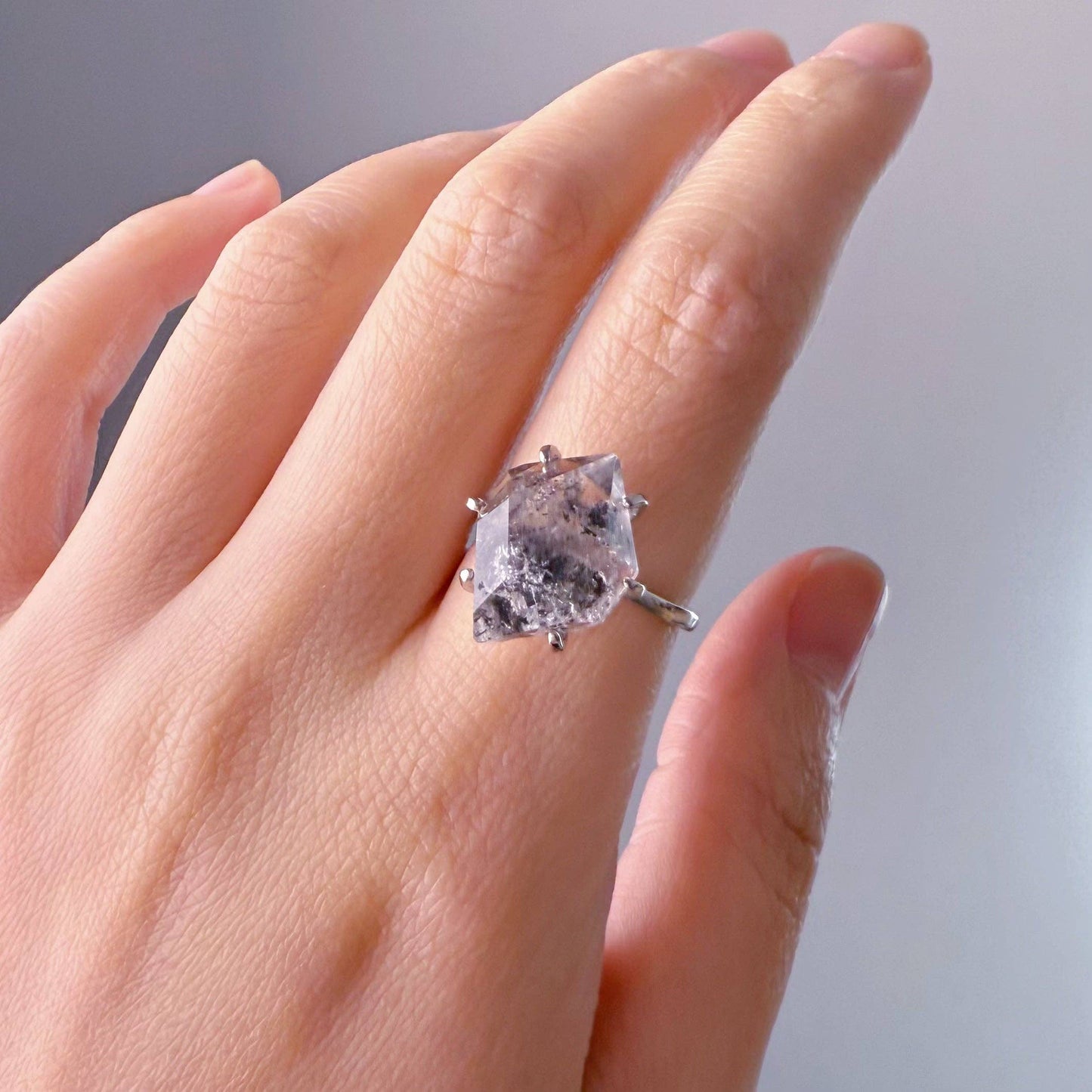 Handmade Natural Medium Herkimer Diamond Crystal Sterling Silver Ring