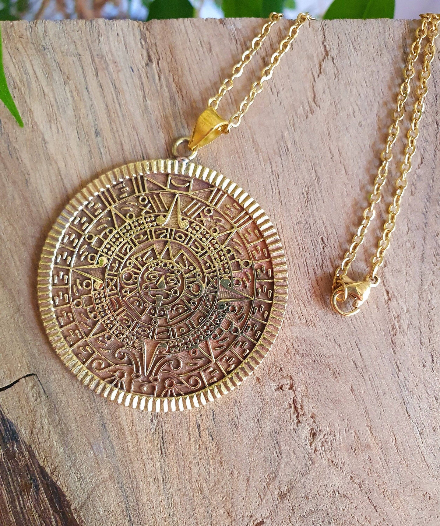 Gold Sacred Mayan Calendar Necklace