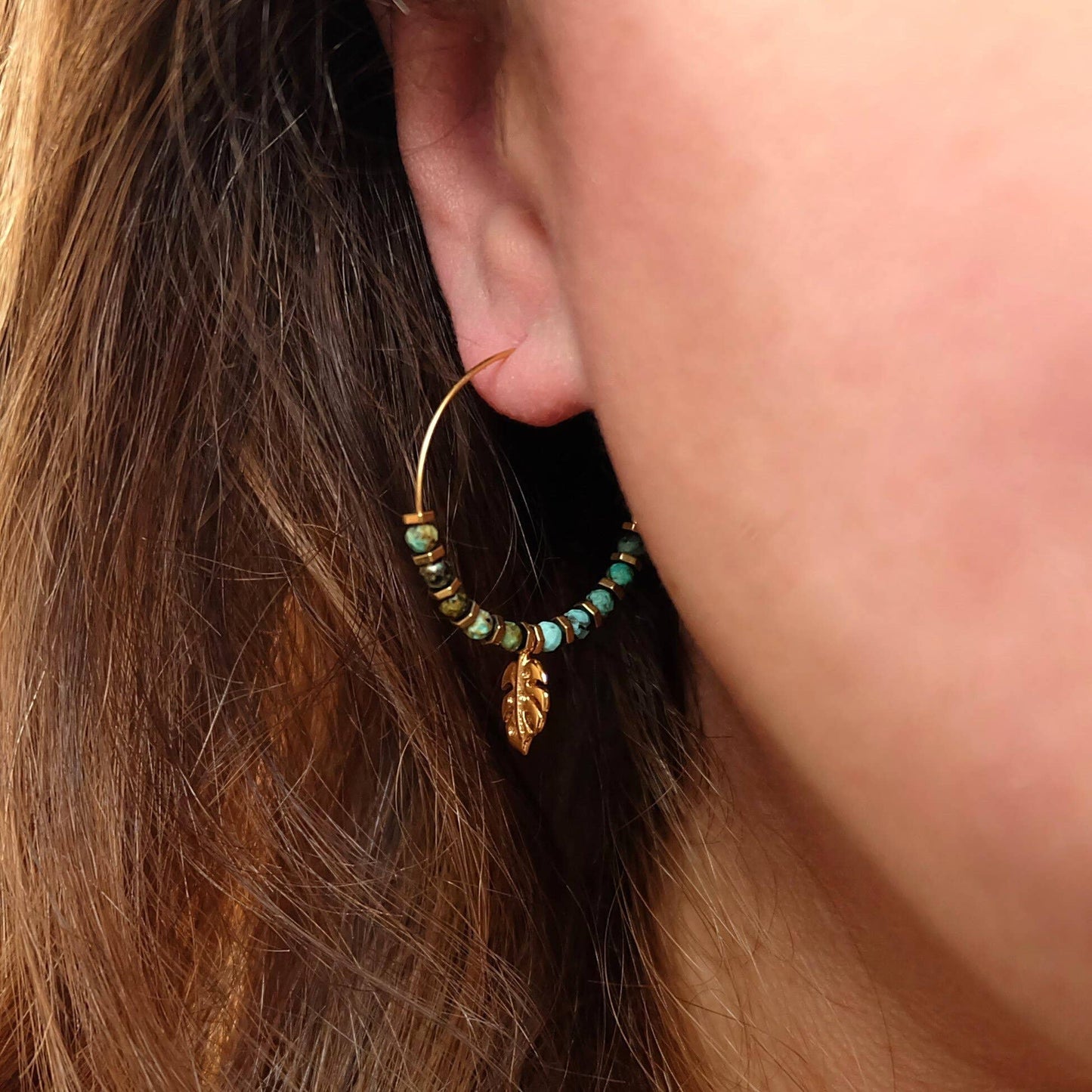 Monstera Leaf Beaded Hoop Earrings
